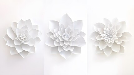 Elegant White Paper Flowers, 3D Floral Design, Minimalist Art