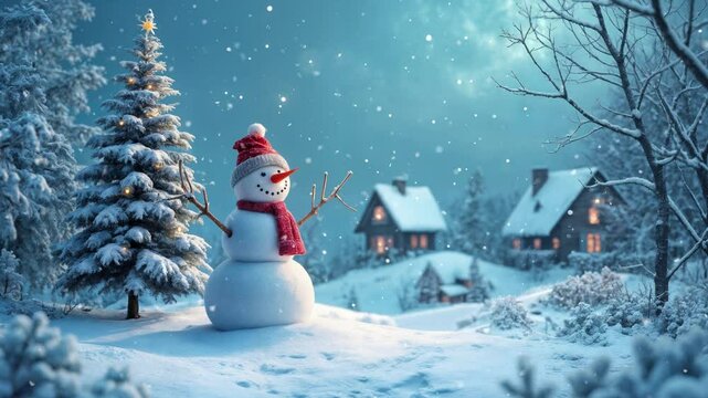 christmas celebration with snowman in the village
snow drop, seamless looping time-lapse virtual video animation background.
