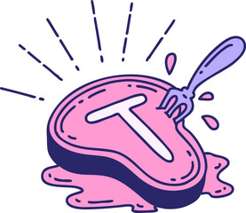 illustration of a traditional tattoo style steak and fork