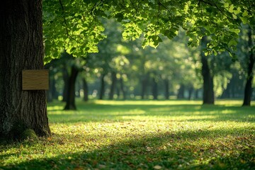 summer park scene with blurred trees and green leaves, creating a warm and inviting atmosphere, Generative AI