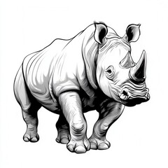Fototapeta premium Detailed Monochrome Rhinoceros Illustration