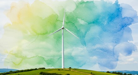 Wind Turbine Energy Green Landscape 2025 - Clean energy, sustainable future, environmental protection, renewable resources, technological advancement