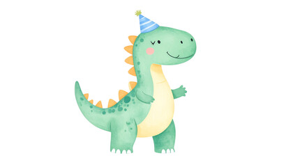 Obraz premium Adorable plush dinosaur character cute birthday celebration studio environment playful viewpoint isolated on solid white background in Png