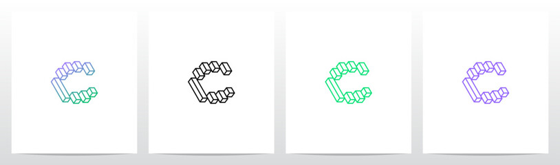 Outlines Strokes Rectangular Cuboid Block Diagonal Initial Letter Logo Design C