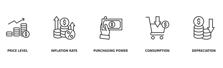 Inflation banner web icon vector illustration concept with icon of the price level, inflation rate, purchasing power, consumption, and depreciation