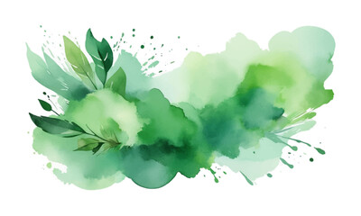 Watercolor floral background. Hand painted green watercolor blots.