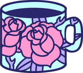 tattoo in traditional style of a cup and flowers