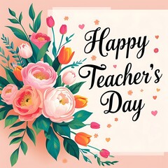 Happy Teacher's Day Floral Greeting Card with Roses and Tulips