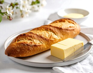 Freshly baked baguette with butter (1)