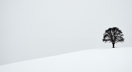 AI-Generated of Minimalist Winter Scene with Negative Space with Lone Tree in Snowy Landscape