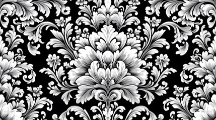 Elegant Damask Seamless Pattern Black White Floral Design