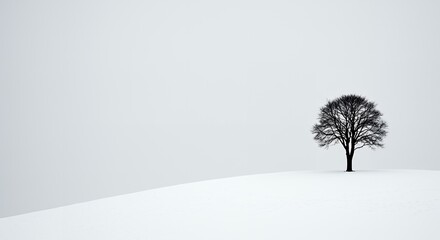 AI-Generated of Minimalist Winter Scene with Negative Space with Lone Tree in Snowy Landscape