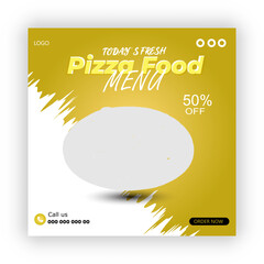 Food menu and delicious pizza social media banner template