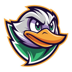 Duck logo mascot illustration featuring a fierce expression with vibrant colors and distinct features suitable for branding or sports teams