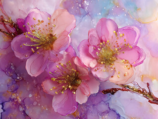 Colorful blooming pink sakura flowers background. Translucent petals with delicate textures and vibrant colors. 