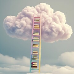 Ladder to the Clouds with Books – Surreal Dreamscape Digital Art