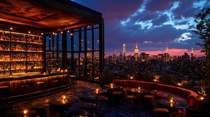 Rooftop bar with city views