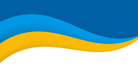 Abstract wave background with blue and yellow curved layers on white. Vector illustration