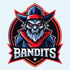 Modern bandits mascot logo design featuring bold colors and striking character illustration for branding and merchandise use