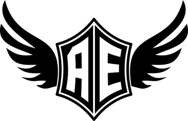 AE logo emblem with winged and shield template