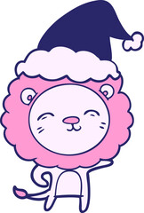 hand drawn line drawing of a lion wearing santa hat