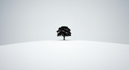 AI-Generated of Minimalist Winter Scene with Negative Space with Lone Tree in Snowy Landscape
