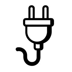 Simple Black and White Electrical Plug Outline Icon - Power and Connection Symbol Vector