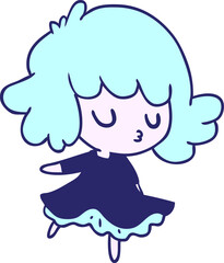 freehand drawn cartoon of a cute kawaii girl