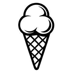 Classic Black and White Ice Cream Cone Icon - Sweet Dessert and Summer Treat Vector