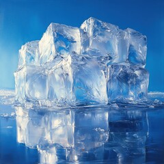 Obraz premium Ice cubes reflecting in water. A beautiful, detailed image of ice cubes in a vibrant, light-filled environment