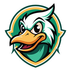 Duck logo mascot illustration features a vibrant and playful character designed for a sports team or brand, showcasing a friendly expression and bold colors for an engaging visual impact