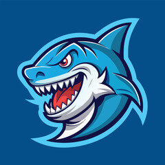 Fototapeta premium Fierce blue shark mascot design with angry expression showcases powerful branding for sports teams and events