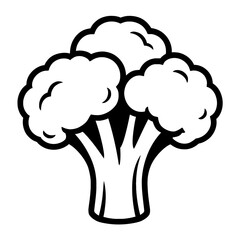 Simple Black and White Broccoli Icon - Healthy Vegetable and Food Symbol Vector