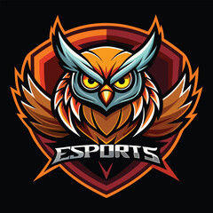 Barn owl esports logo mascot design showcasing a fierce owl with vibrant colors and dynamic wings, perfect for gaming teams and online competitions, capturing a spirit of strength and intelligence