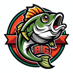 Mascot logo design featuring a big bass fish with vibrant colors and bold lines perfect for fishing events or merchandise