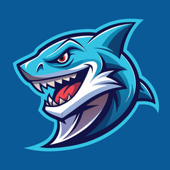Obraz premium Shark mascot logo in vivid colors featuring a fierce expression and bold design suitable for sports teams or branding purposes
