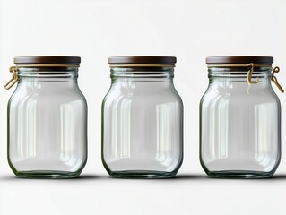 empty glass jar set, canning and preserving. With cover and without lid. ,isolated on a transparent background, PNG, cutout, or clipping path white background. 