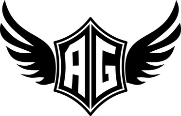 AG logo emblem with winged and shield template