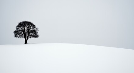AI-Generated of Minimalist Winter Scene with Negative Space with Lone Tree in Snowy Landscape