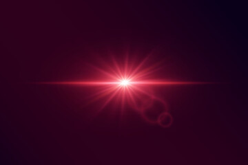 Red glowing star light with rays and glare effect.