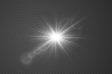 Lens flare, and glowing sparks of a star. On a transparent background.