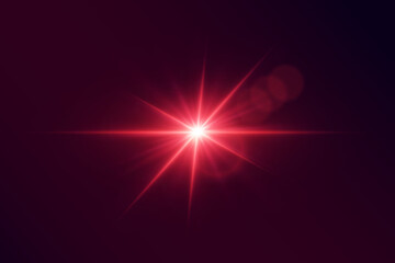 Red glowing star light with rays and glare effect.