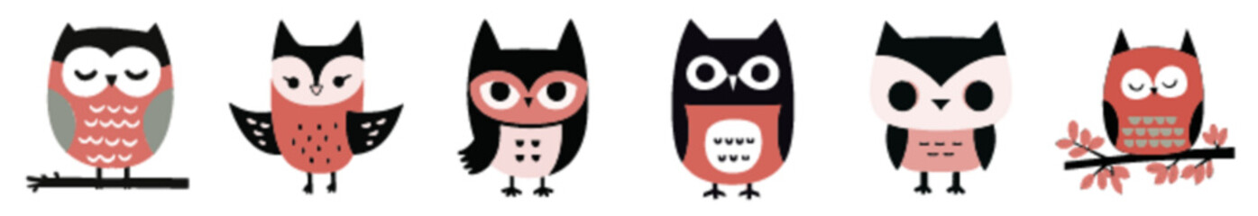 Colorful Cartoon Owls in Quirky Flat Vector Design for School Planners and Teacher Printables
