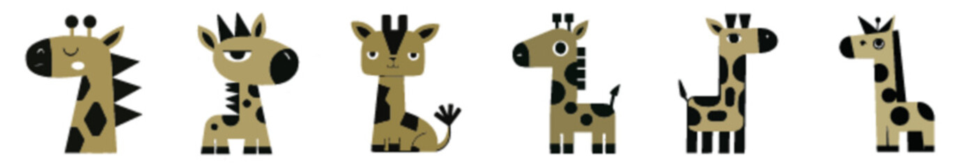 Giraffe Characters in Various Poses in Flat Vector Style for Safari-Themed Kids Projects