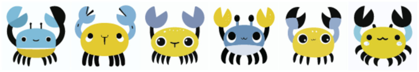 Cartoon Crabs and Sea Creatures in Bright Vector Style for Beach Crafts and Marine Education