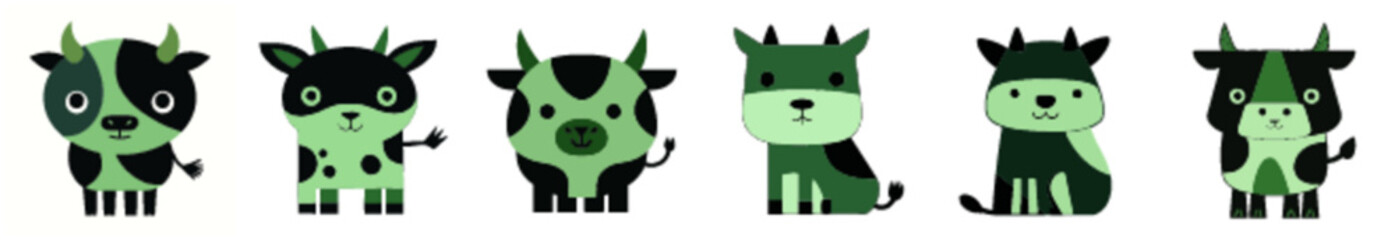 Green Cartoon Cats in Flat Vector Style for Sticker Packs and Character-Based Kids Content