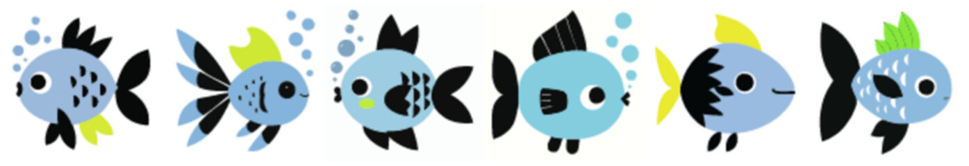 Tropical Fish Characters in Flat Vector Style for Underwater-Themed Designs and Activities