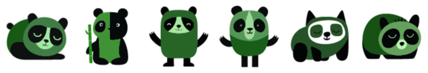 Cute Panda and Red Panda Characters in Flat Vector Style for Wildlife Posters and Asian Themes