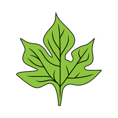 Bright Green Illustrated Leaf Emblem with Natural Details and Vibrant Outline Design