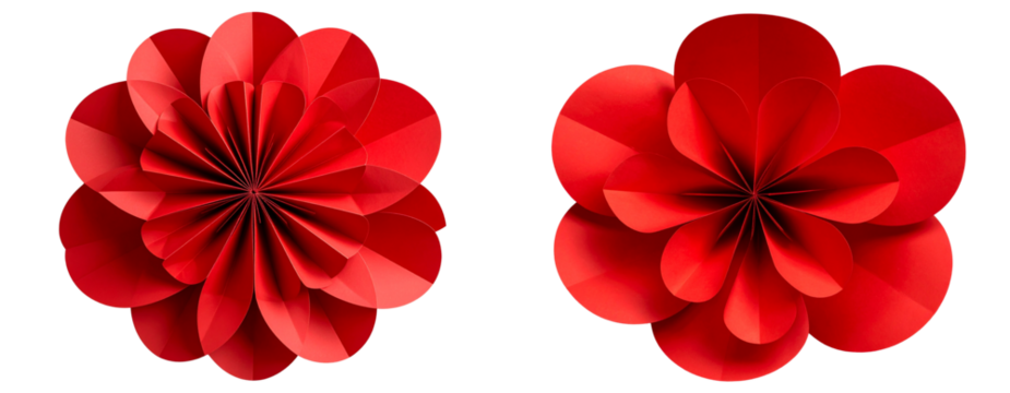 Modern abstract red flower silhouette with paper cut-out style, flat lay composition, isolated PNG - Powered by Adobe